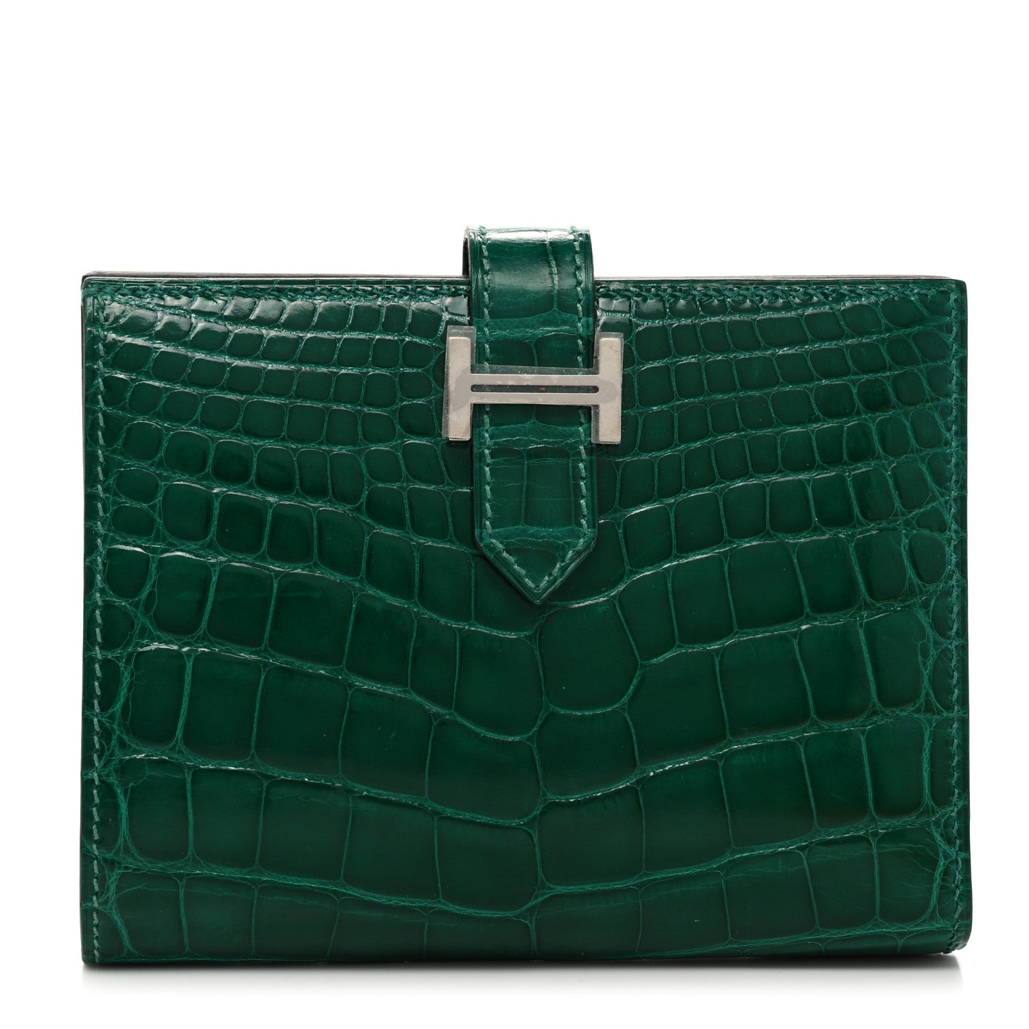 Hermes Shiny Alligator Bearn Compact Wallet Vert Emeraude 1 of 8