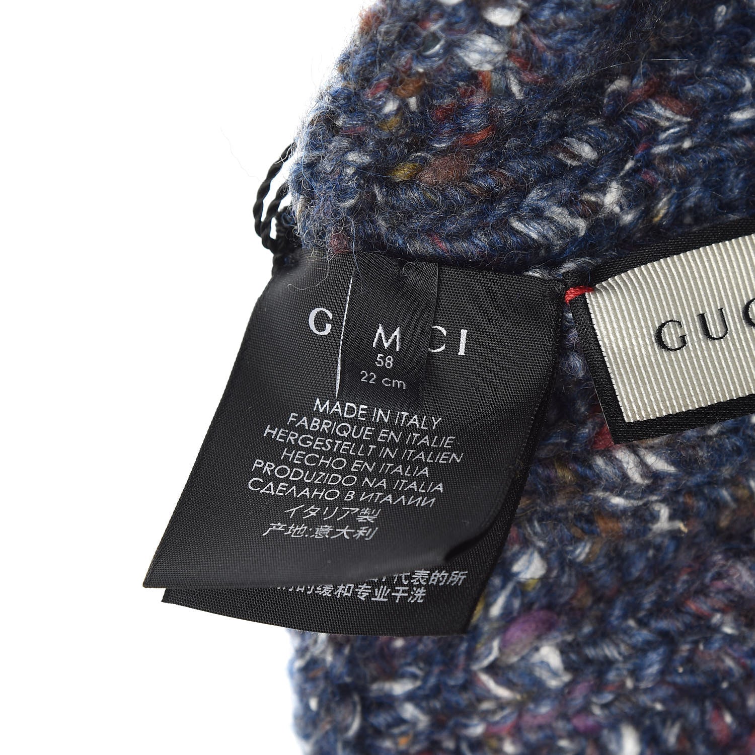 Gucci Wool Alpaca Silk Cable Knit Beanie Hat Navy 6 of 6