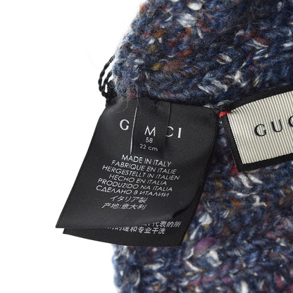 Gucci Wool Alpaca Silk Cable Knit Beanie Hat Navy 6 of 6