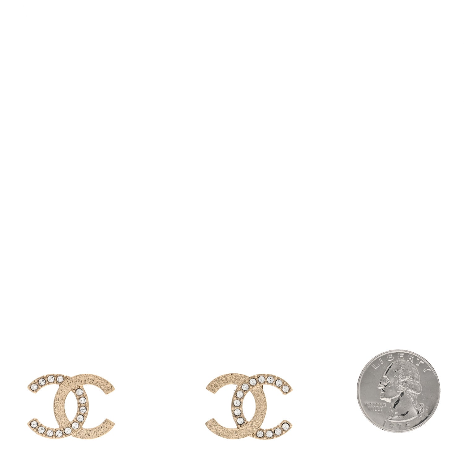 Chanel Textured Metal Crystal CC Earrings Gold 2 of 4