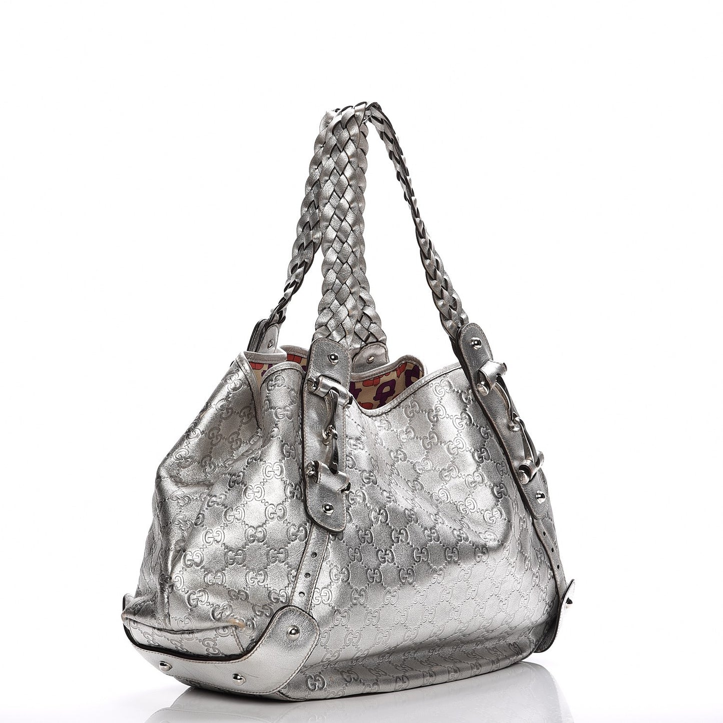 Metallic Guccissima Medium Pelham Shoulder Bag Silver