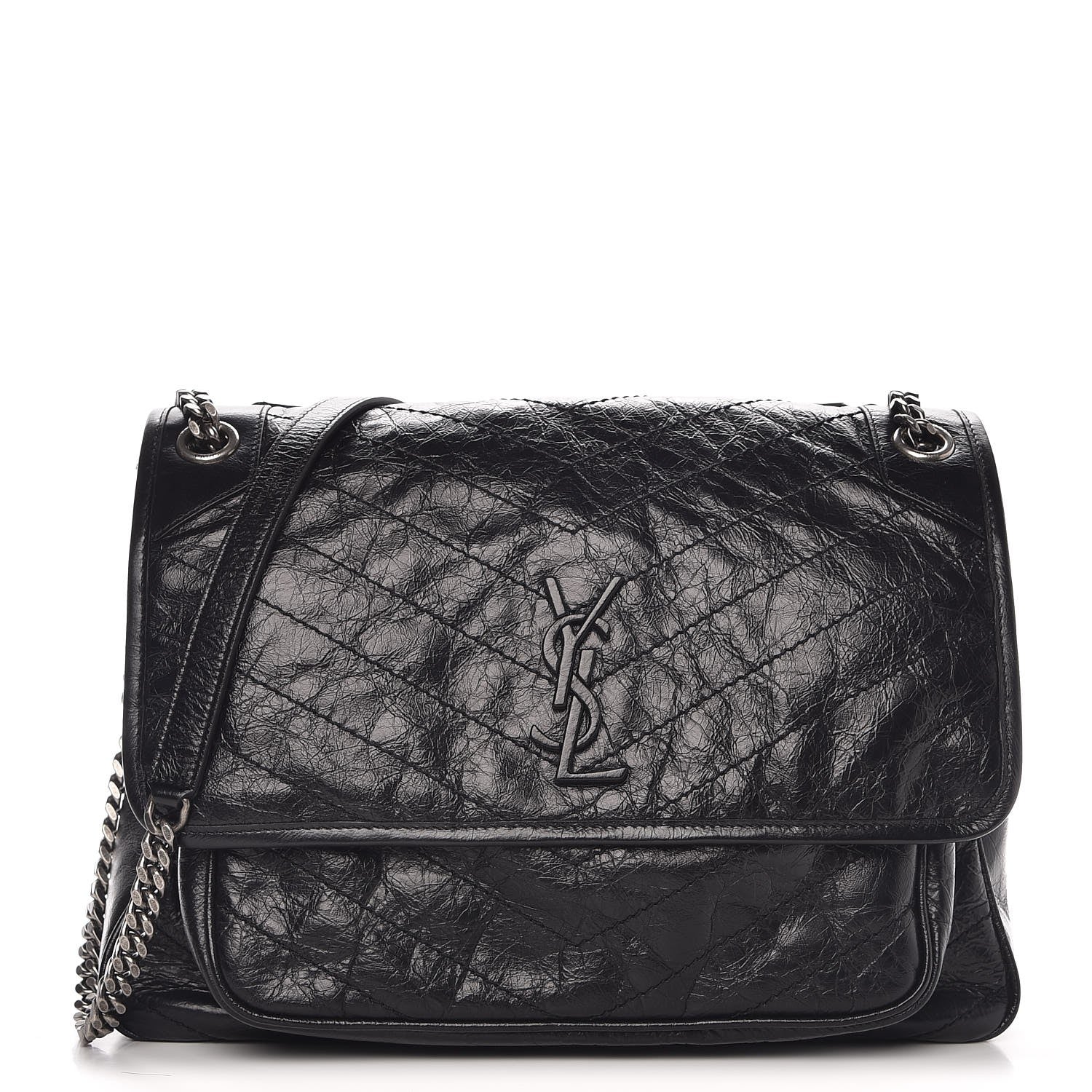 Saint Laurent Crinkled Calfskin Matelasse Monogram Large Niki Chain Satchel Black 1 of 9