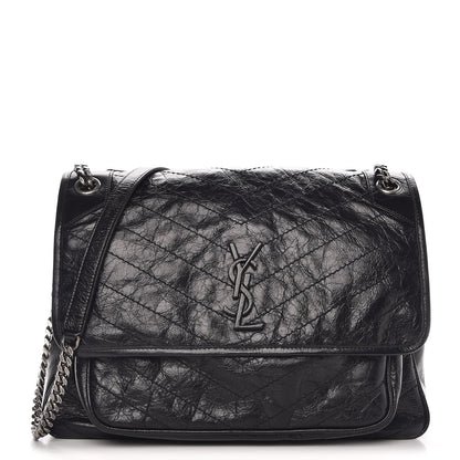 Saint Laurent Crinkled Calfskin Matelasse Monogram Large Niki Chain Satchel Black 1 of 9