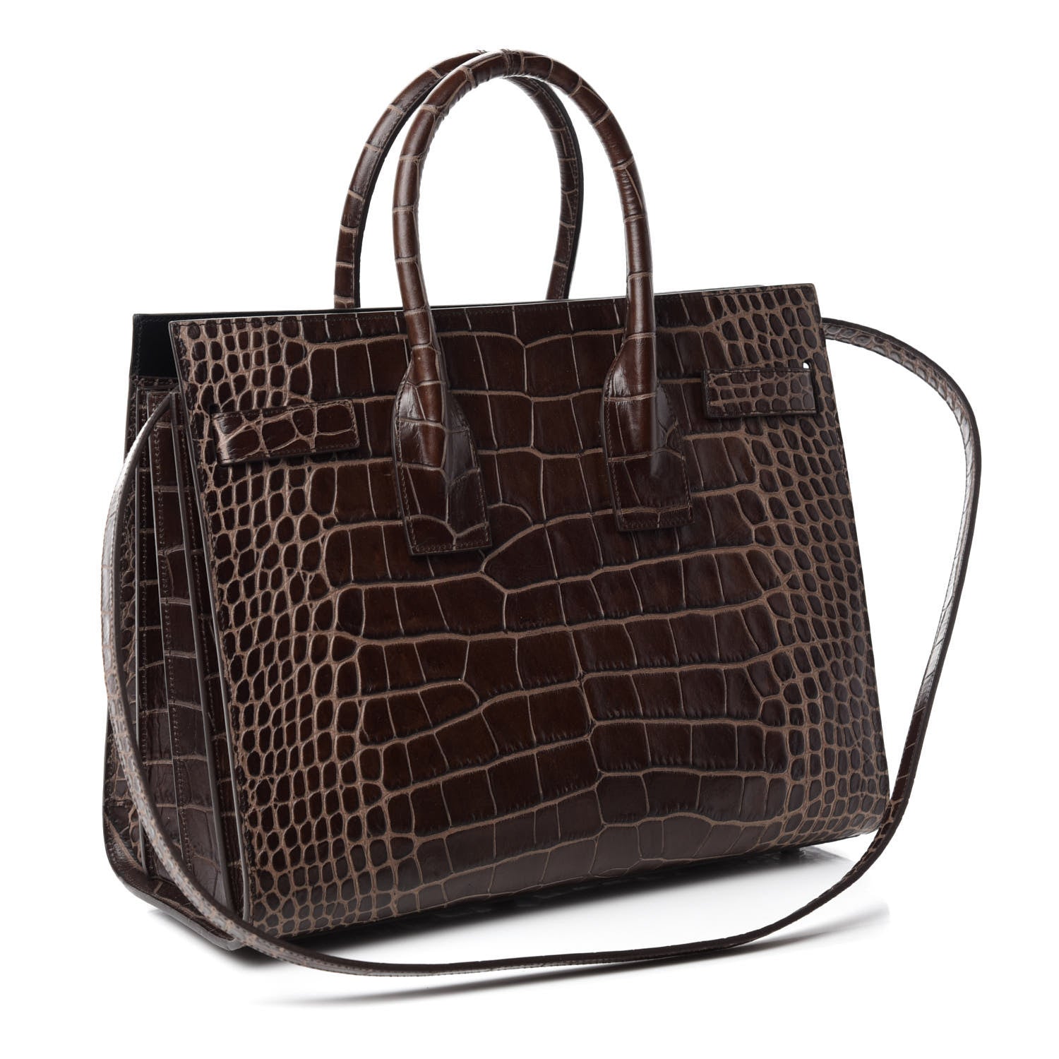 Saint Laurent Calfskin Crocodile Embossed Small Sac De Jour Brown 3 of 11