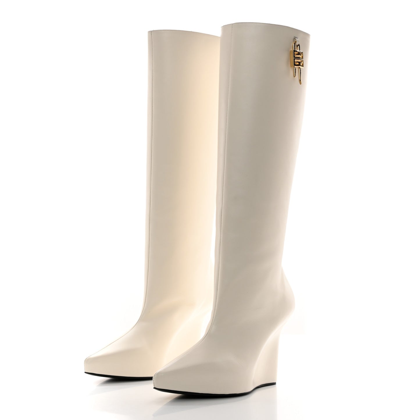 Calfskin G Lock 80 Wedge Knee High Boots 38.5 Ivory