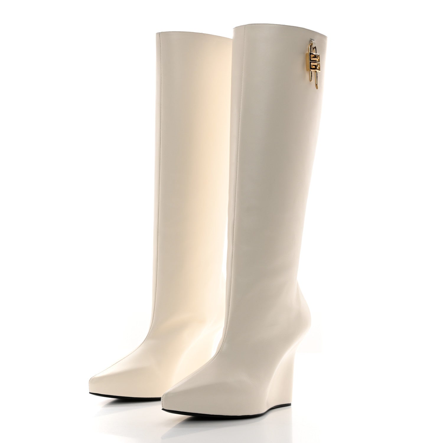 Givenchy Calfskin G Lock 80 Wedge Knee High Boots 38.5 Ivory 3 of 11