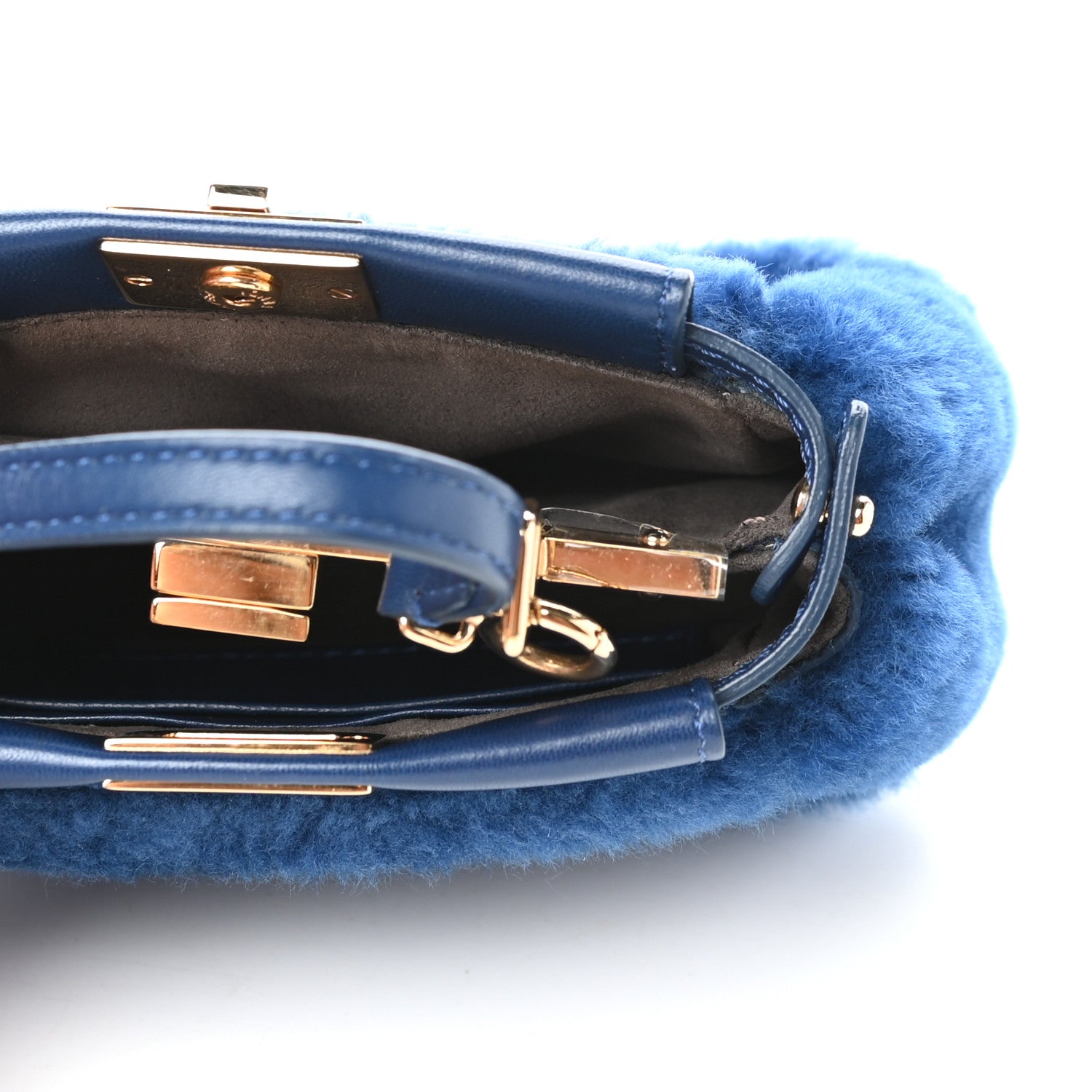 Fendi Shearling Shiny Nappa Micro Peekaboo Iconic Satchel Blue 5 of 9