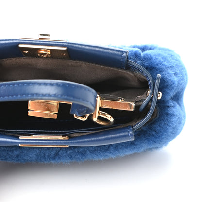 Fendi Shearling Shiny Nappa Micro Peekaboo Iconic Satchel Blue 5 of 9