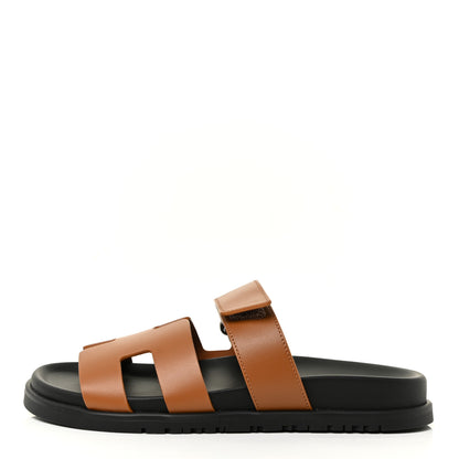 Hermes Calfskin Womens Chypre Sandals 37.5 Gold 1 of 10
