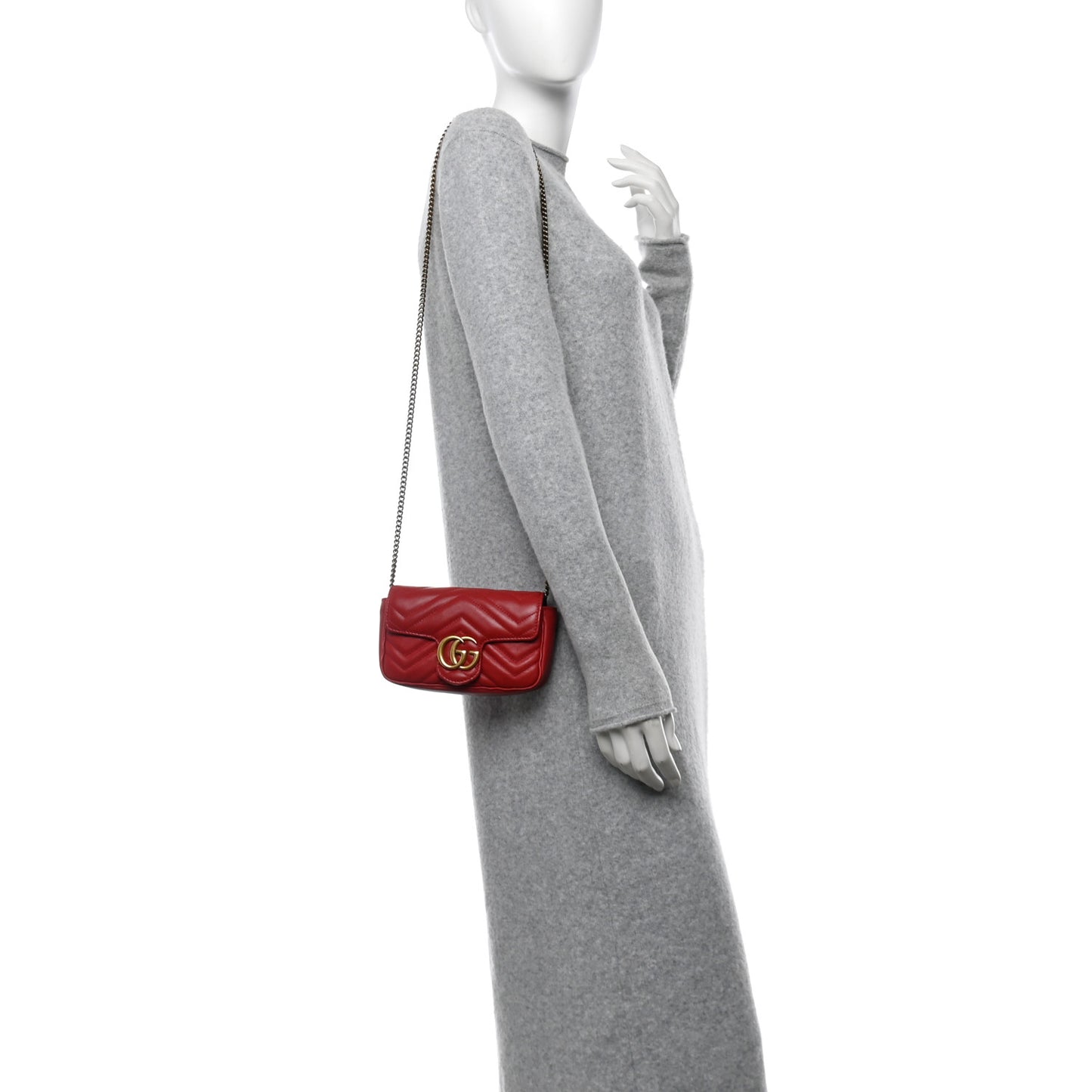 Calfskin Matelasse Super Mini GG Marmont Shoulder Bag Hibiscus Red