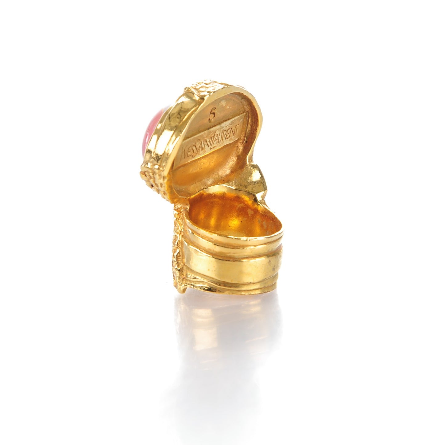 Glass Cabochon Arty Ovale Ring 5 Gold Pink