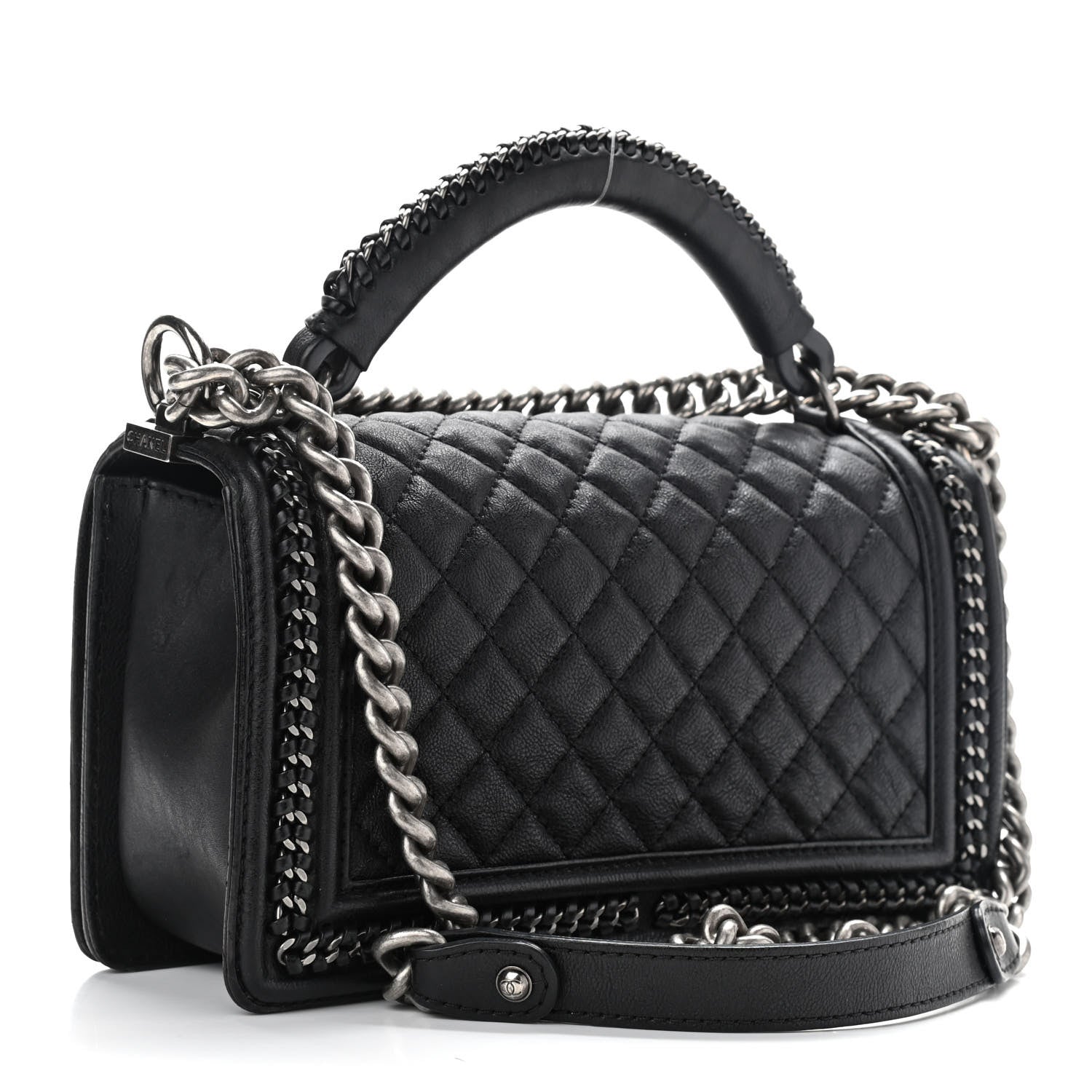 Chanel Goatskin Quilted Medium Boy Handle Flap Black 2 of 11