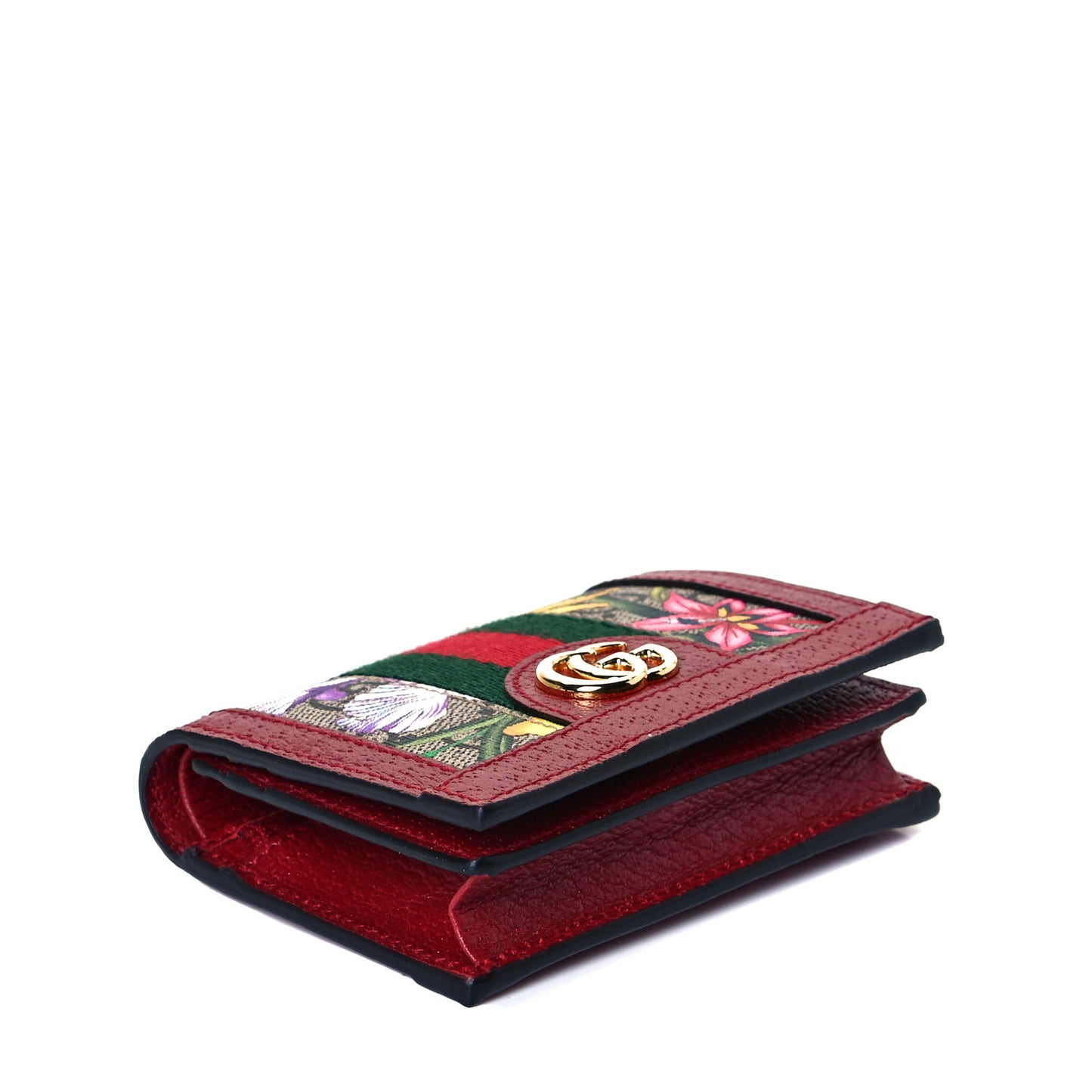 GG Supreme Monogram Flora Web Ophidia Card Case Red