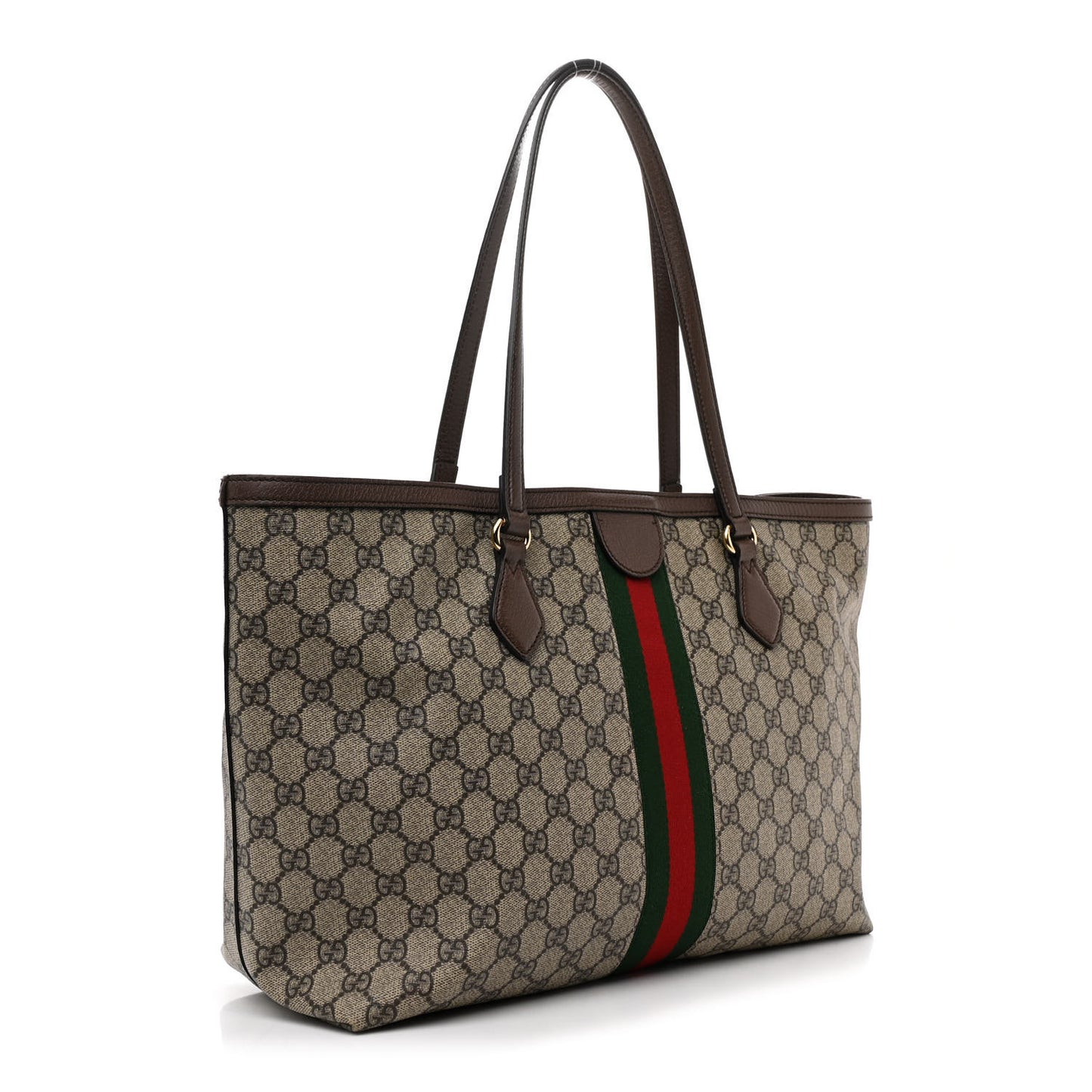 GG Supreme Monogram Textured Calfskin Web Medium Ophidia Shopping Tote Beige Ebony New Acero
