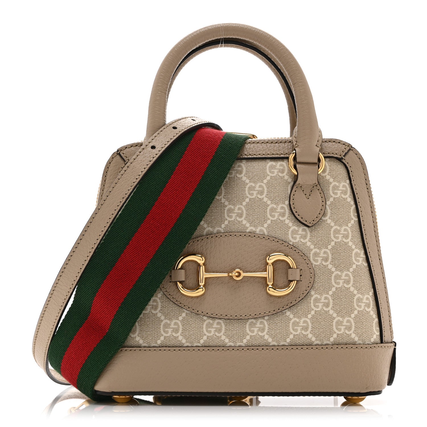 Gucci GG Supreme Monogram Textured Dollar Calfskin Mini Horsebit 1955 Top Handle Bag Beige Mystic White Oatmeal 1 of 10