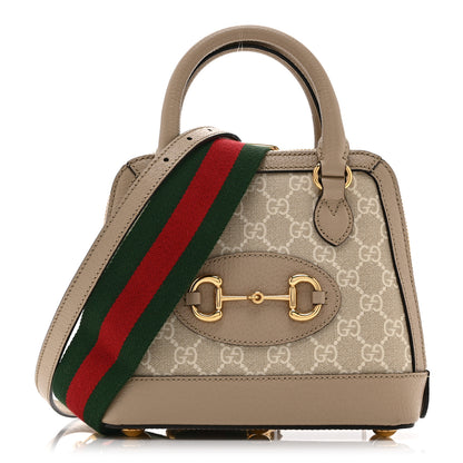 Gucci GG Supreme Monogram Textured Dollar Calfskin Mini Horsebit 1955 Top Handle Bag Beige Mystic White Oatmeal 1 of 10