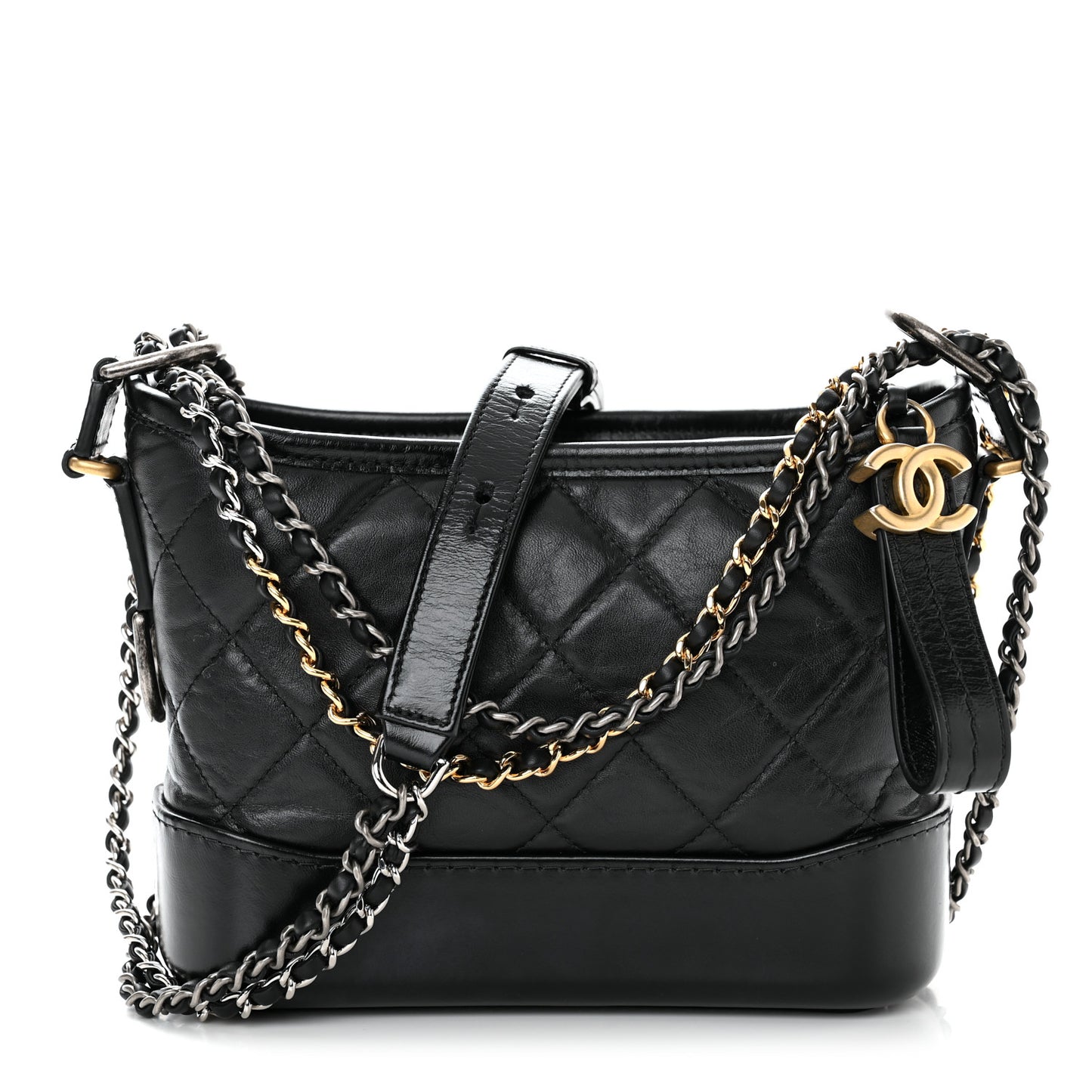 Aged Calfskin Quilted Small Gabrielle Hobo Black