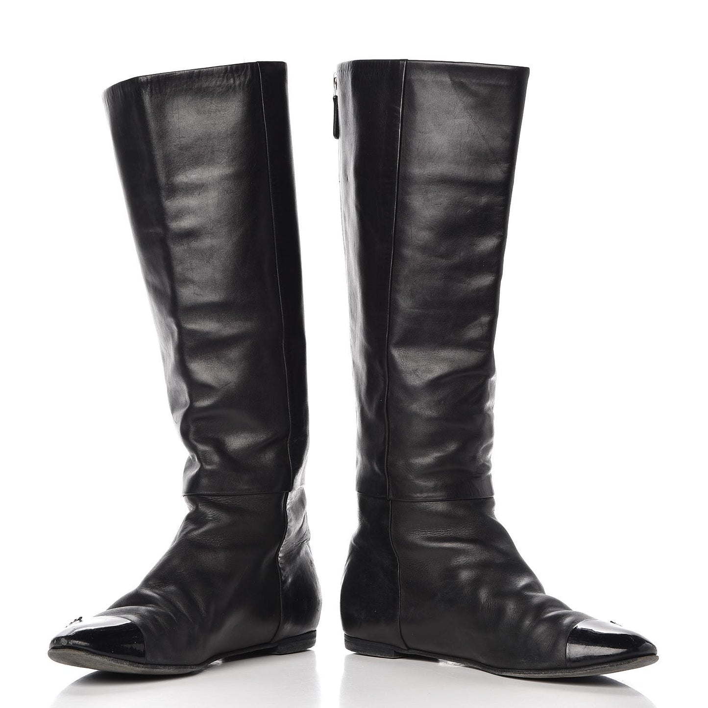 Lambskin Patent Cap Toe CC High Boots 38 Black