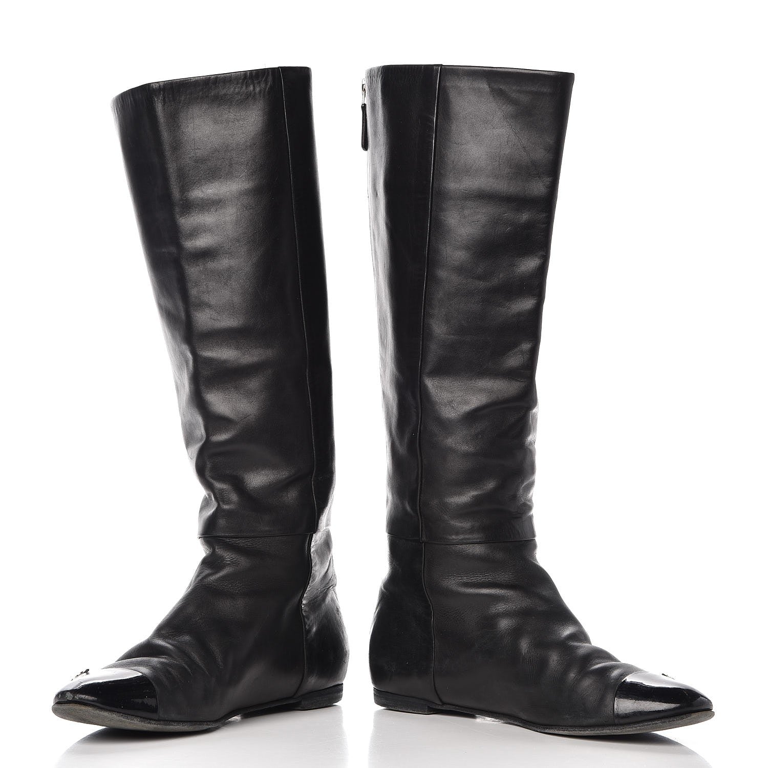 Chanel Lambskin Patent Cap Toe CC High Boots 38 Black 5 of 18