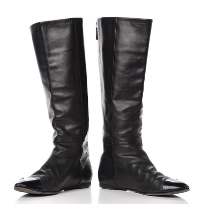 Chanel Lambskin Patent Cap Toe CC High Boots 38 Black 5 of 18
