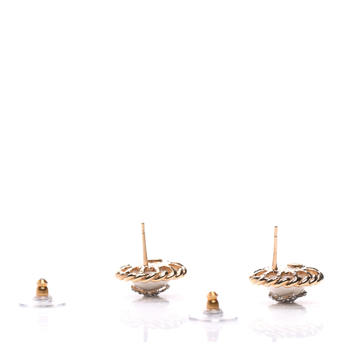 Pearl Crystal CC-Casino Round Earrings Gold