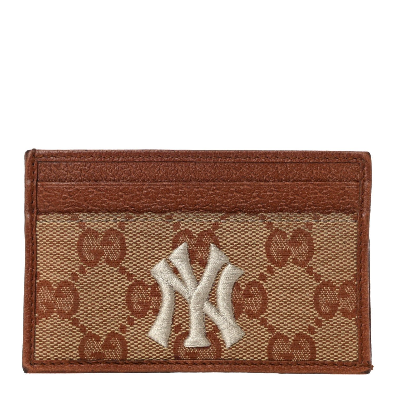 Gucci X MLB GG Monogram NY Yankees Card Holder Beige Ruggine Ivory 1 of 13