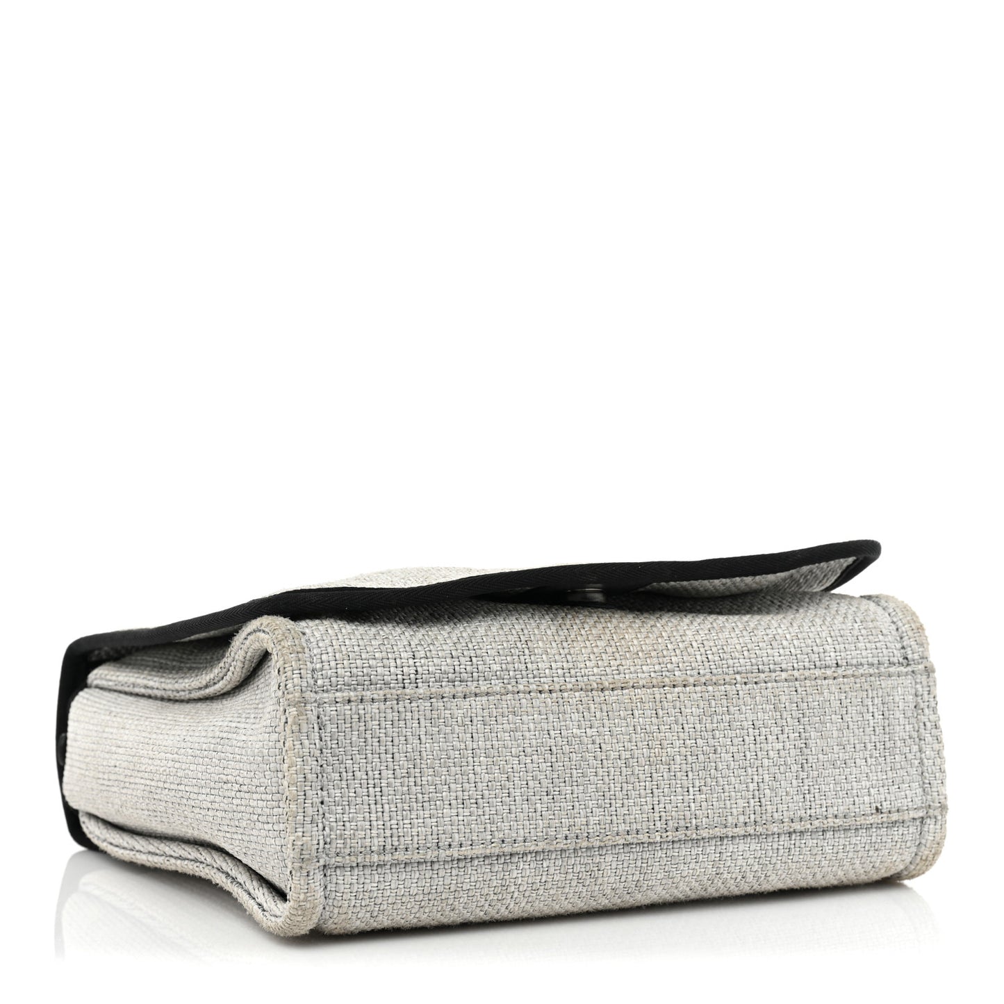 Woven Straw Raffia Small Deauville Messenger Grey