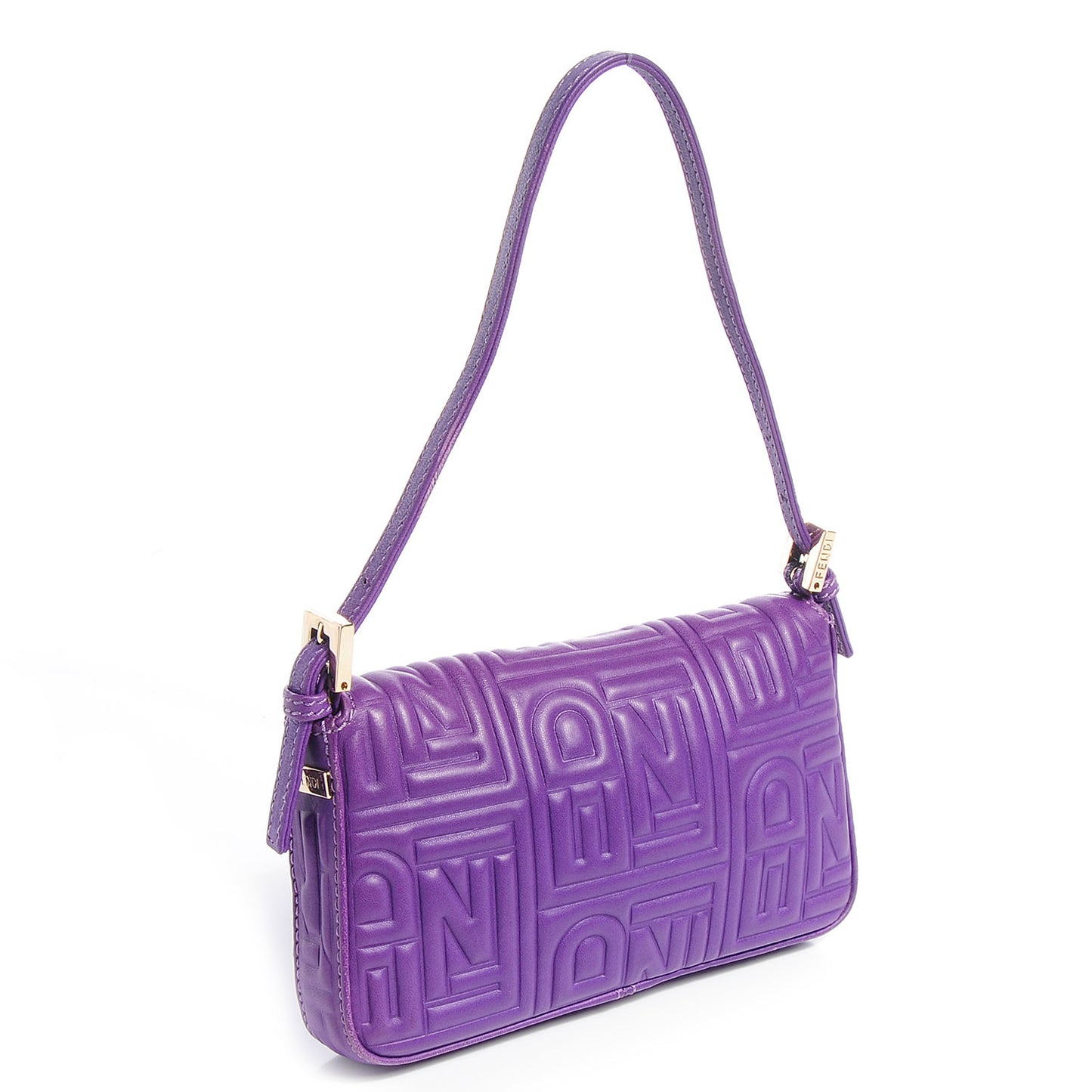 Nappa Logo Embossed Mini Baguette Purple