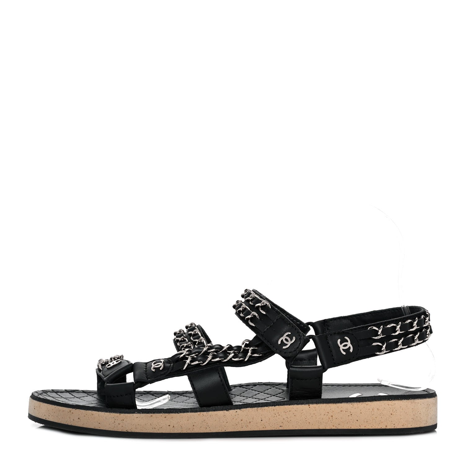 Chanel Lambskin Chain Sandals 40 Black 1 of 9