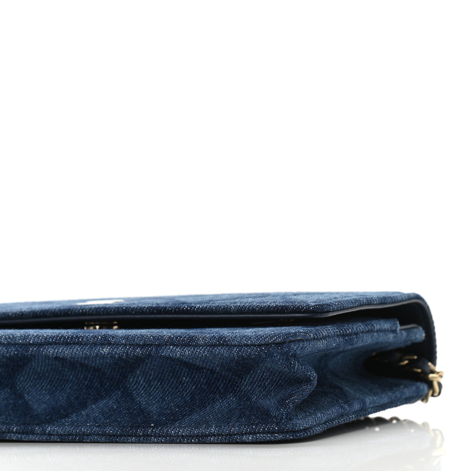 Chanel Denim Printed Wallet On Chain WOC Dark Blue 10 of 11