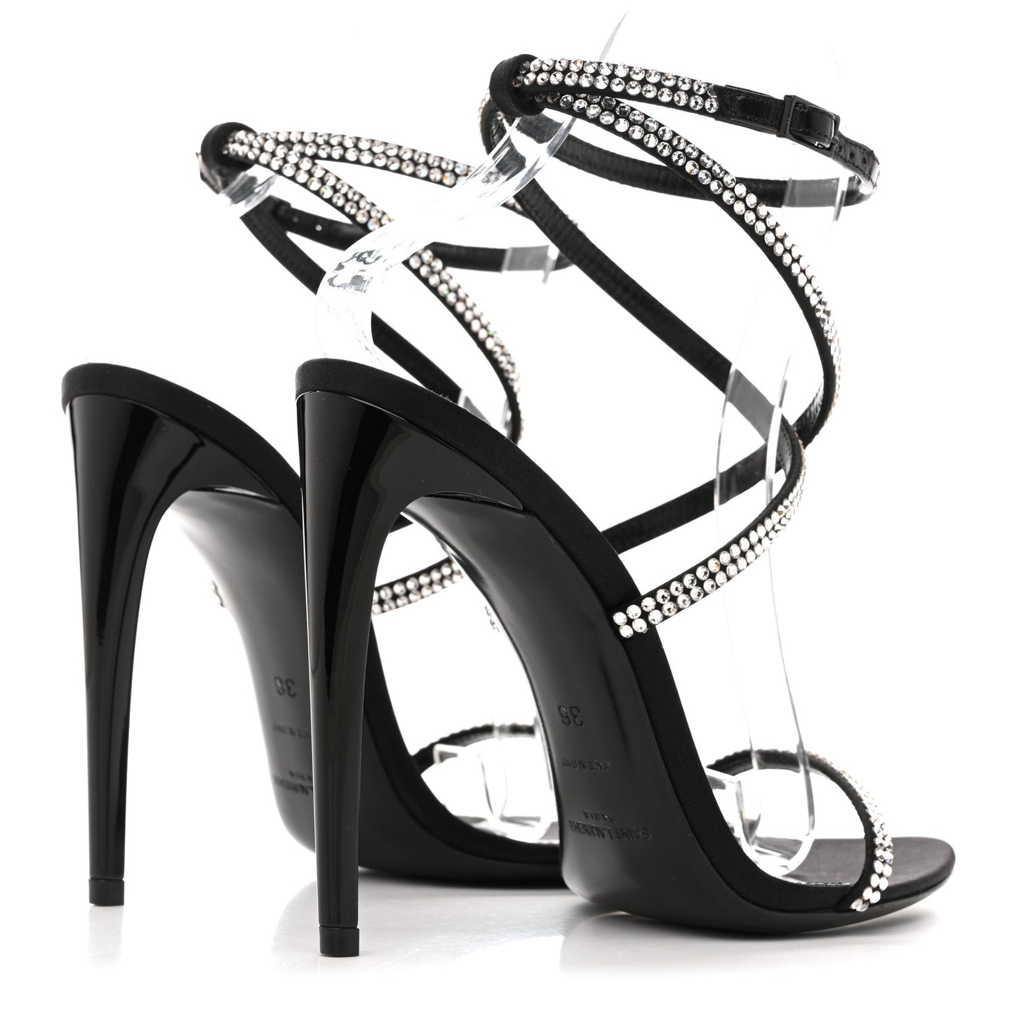 Crepe Satin Crystal Satine 110 Sandals 36 Black