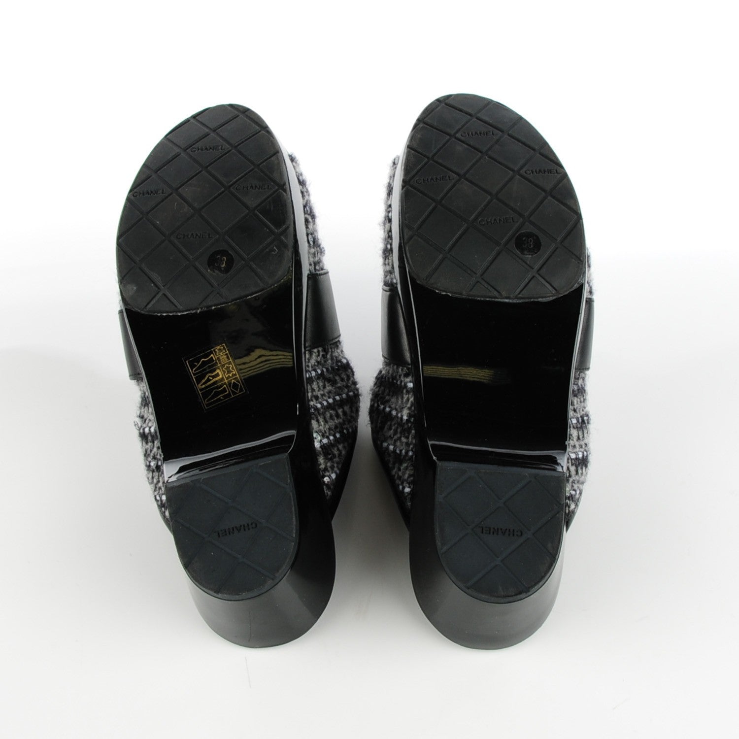 Chanel Patent Sequin Tweed Cap Toe Mules Black 38 5 of 8