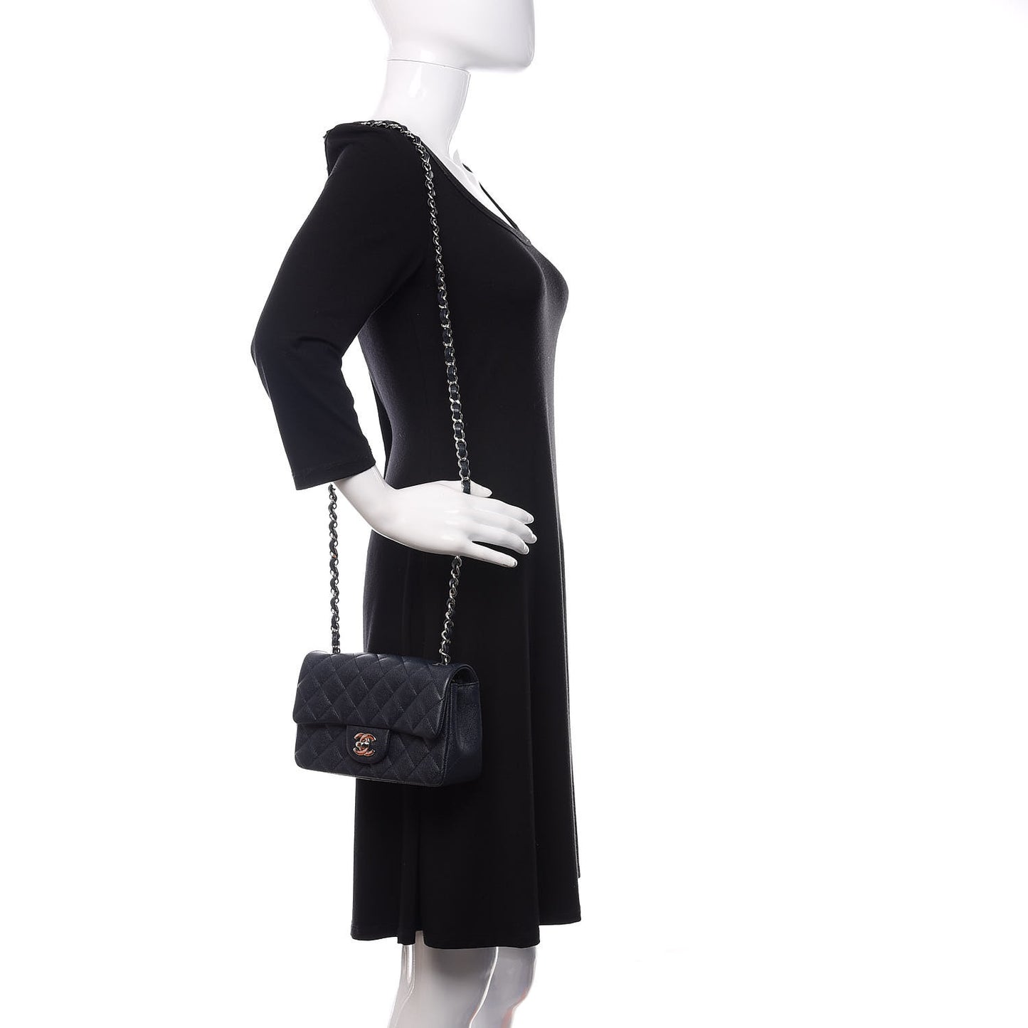 Caviar Quilted Mini Rectangular Flap Navy