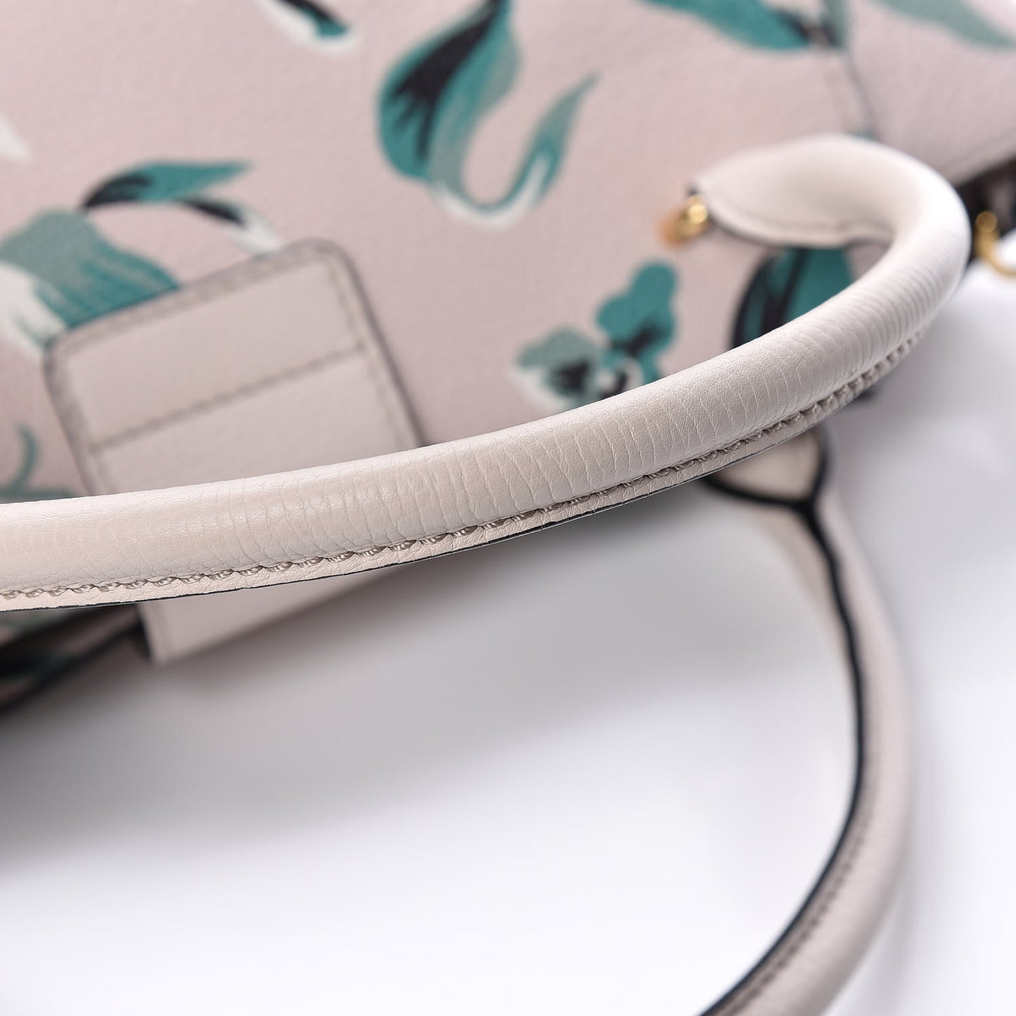 Soft Grain Calfskin Floral Print Medium Buckle Tote Natural Emerald Green
