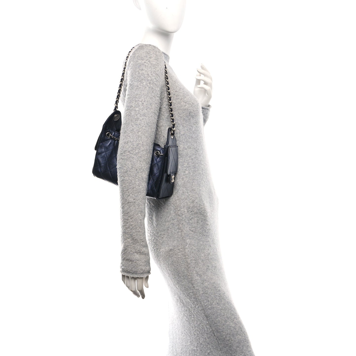 Metallic Caviar Quilted Mini Chanel 25 Handbag Dark Blue