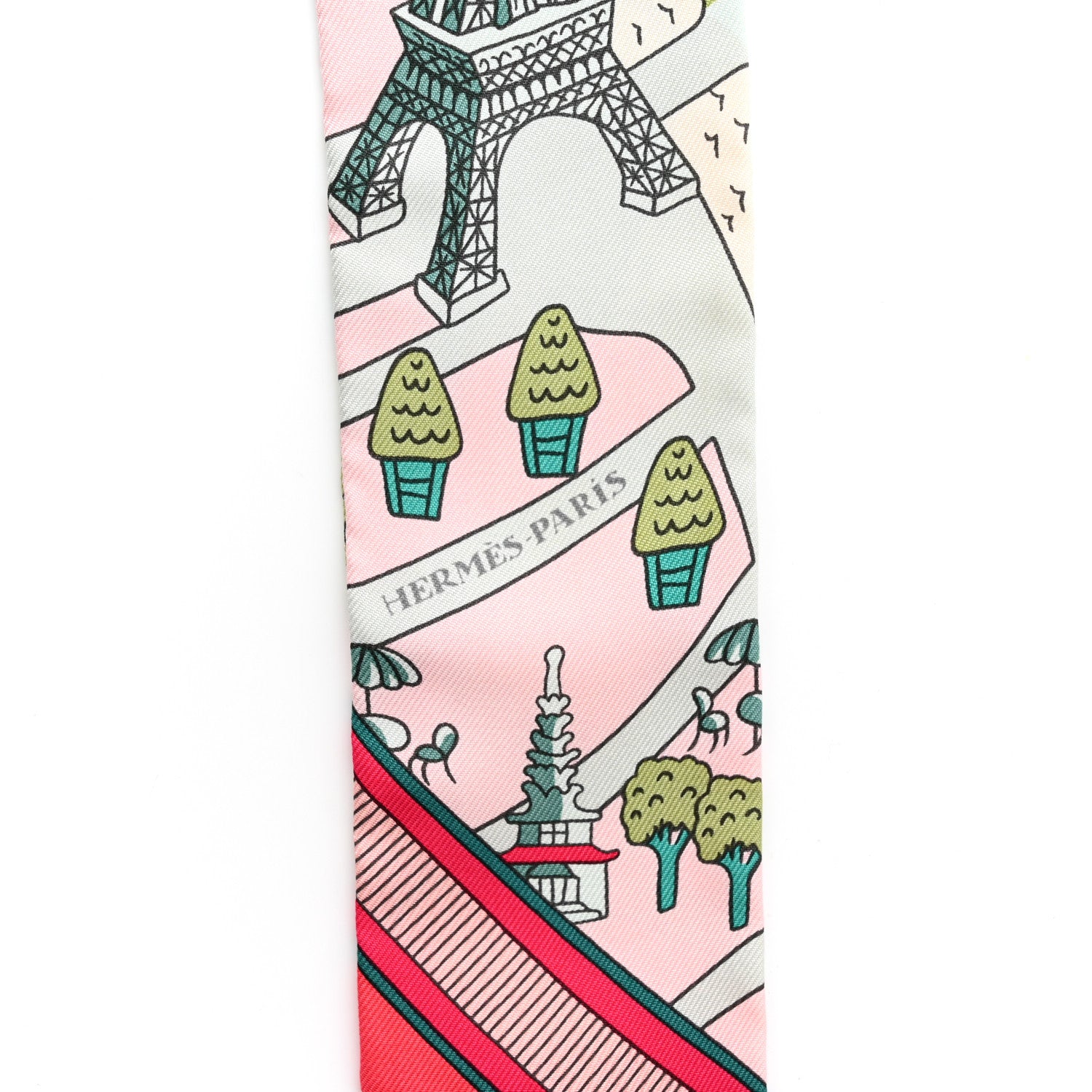 Hermes Silk Les Nouveaux Amoureux de Paris Twilly Rose Pale Vert Rose 2 of 4