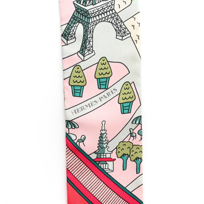 Hermes Silk Les Nouveaux Amoureux de Paris Twilly Rose Pale Vert Rose 2 of 4
