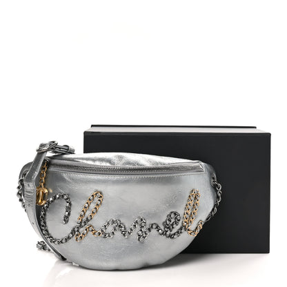 Chanel Metallic Crumpled Calfskin Chain 20s Signe Waist Bag Silver 11 of 11