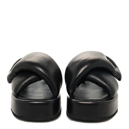 Prada Nappa Soft Metal Triangle Logo Padded Slingback Wedge Sandals 38.5 Black 2 of 8