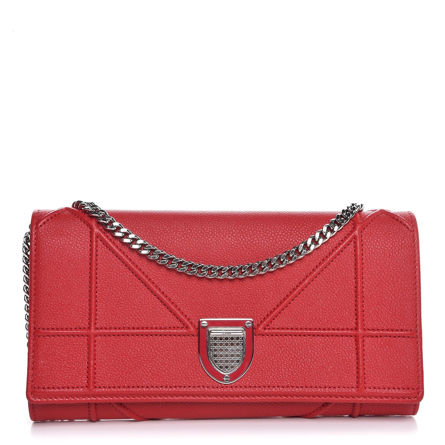 Grained Calfskin Diorama Croisiere Chain Wallet Red