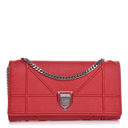 Christian Dior Grained Calfskin Diorama Croisiere Chain Wallet Red 1 of 7