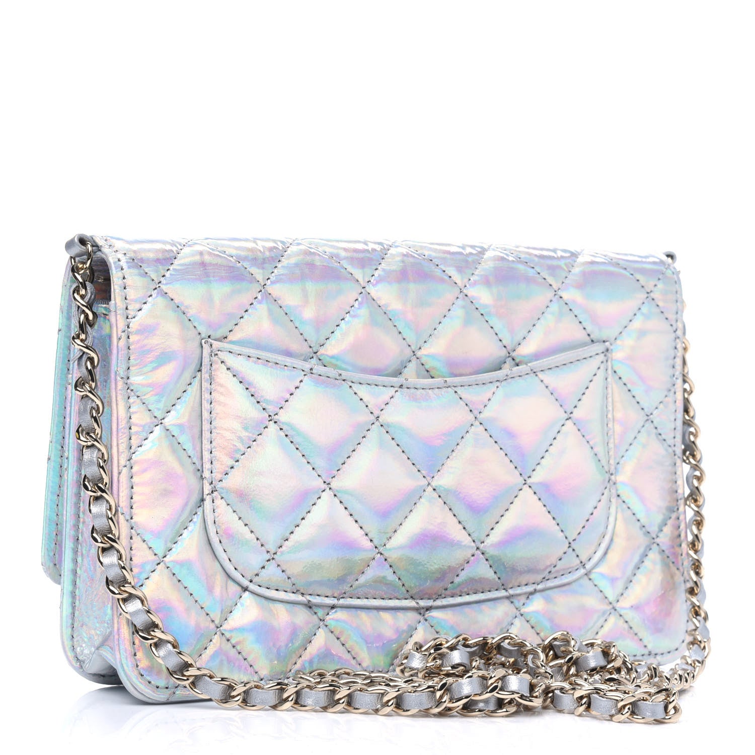 Chanel Iridescent Goatskin Quilted Wallet On Chain WOC Silver 2 of 4