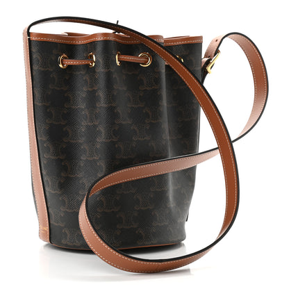 Celine Triomphe Canvas Calfskin Small Drawstring Bucket Bag Tan 3 of 10