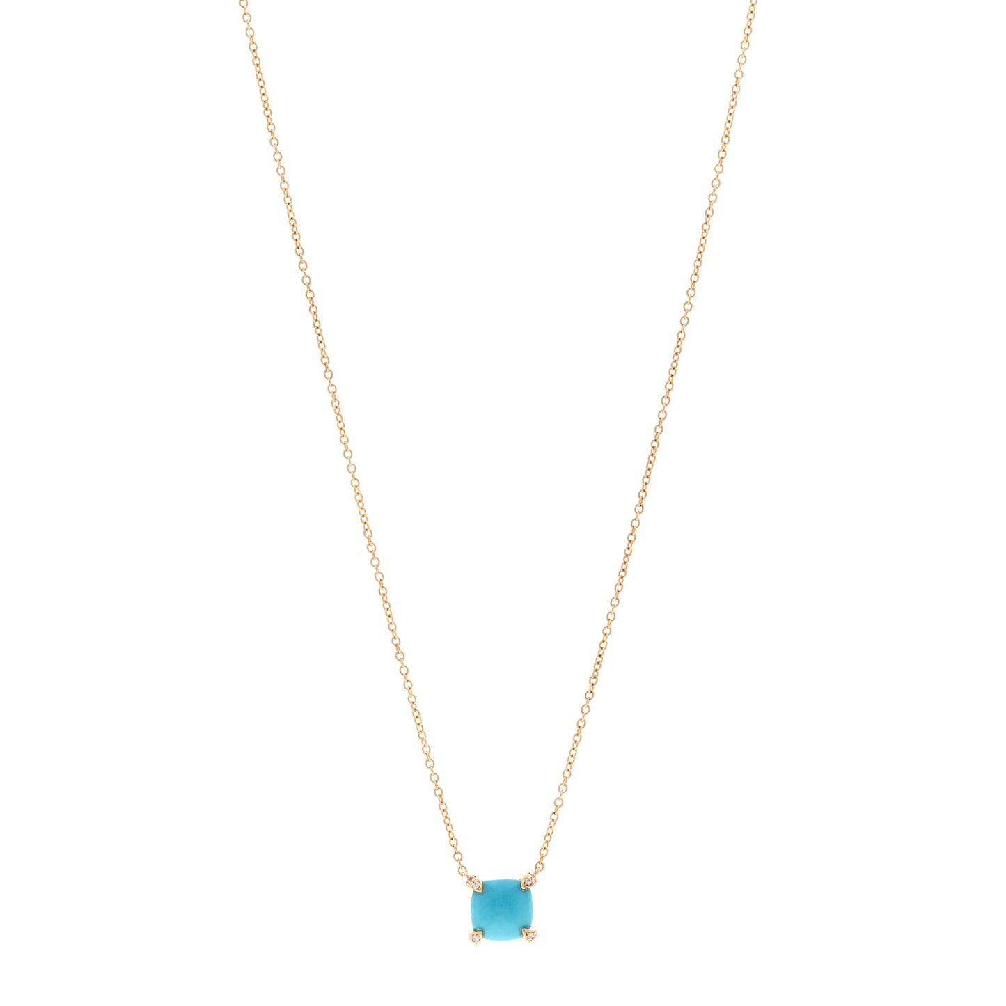 18K Yellow Gold Diamond Turquoise 7mm Petite Chatelaine Pendant Necklace