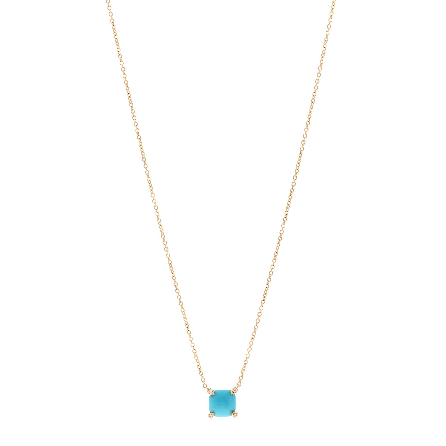 David Yurman 18K Yellow Gold Diamond Turquoise 7mm Petite Chatelaine Pendant Necklace 2 of 4
