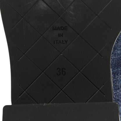 Chanel Denim Patent Lambskin Quilted CC Lace Up Combat Boots 36 Navy Blue Black 8 of 9