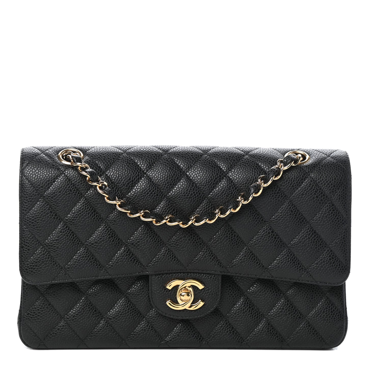 Caviar Quilted Medium Double Flap Black