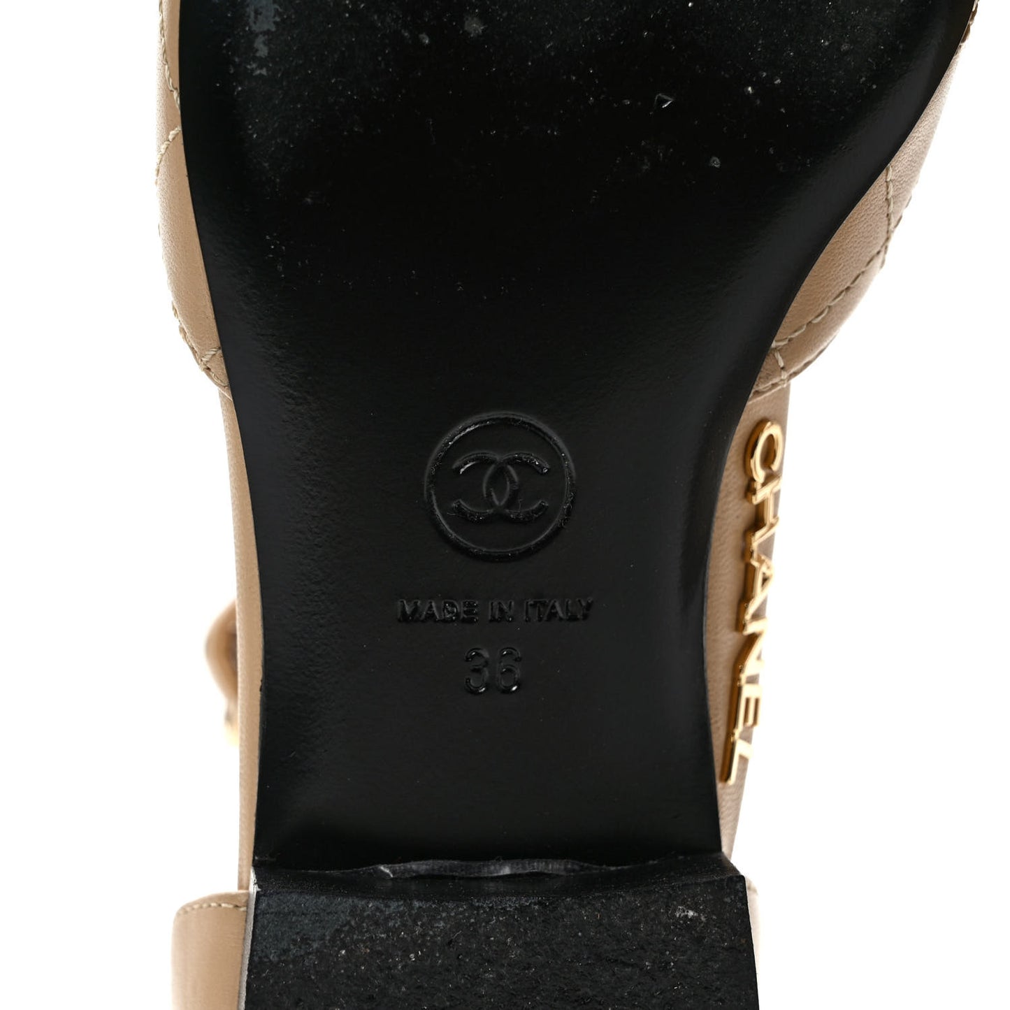 Lambskin Grosgrain Cap Toe CC Ankle Strap Sandals 36 Beige Black