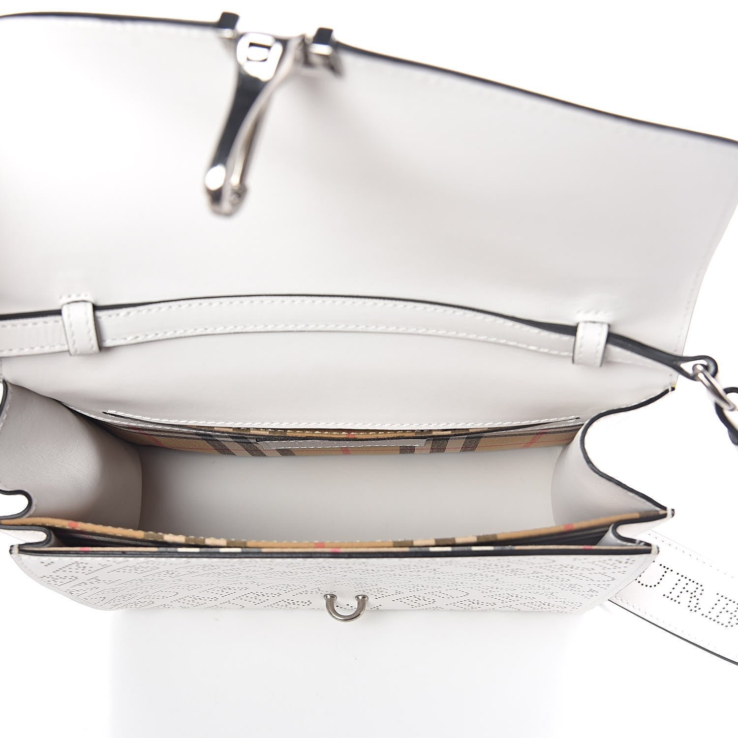 Burberry Calfskin Perforated Small Macken Crossbody Bag White 5 of 8