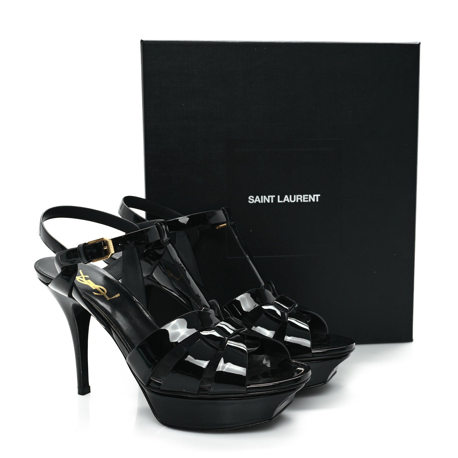 Saint Laurent Patent Tribute 105 Platform Sandals 38.5 Black 10 of 10